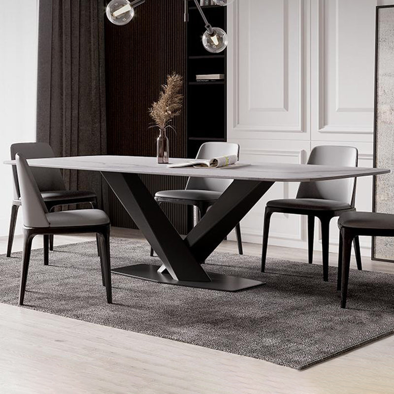 Modern Stone Top White Rectangular Dining Table with Black X-Base Clearhalo 'Dining Tables & Seating' 'Dining Tables' 'dining_table' 'furn' 'furn_dining_table' 'Furniture' 'Kitchen & Dining Furniture' 7777868