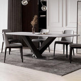 Modern Stone Top White Rectangular Dining Table with Black X-Base Clearhalo 'Dining Tables & Seating' 'Dining Tables' 'dining_table' 'furn' 'furn_dining_table' 'Furniture' 'Kitchen & Dining Furniture' 7777868