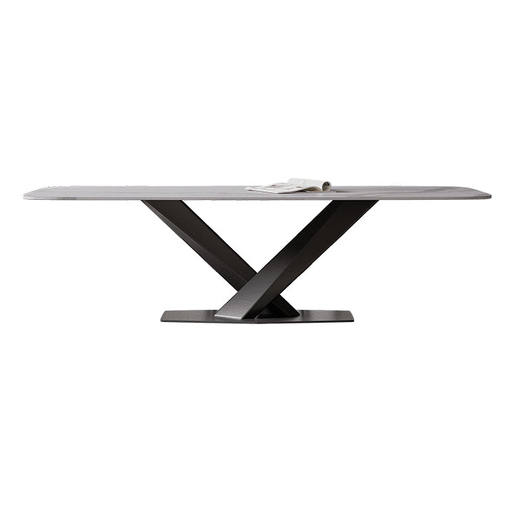 Modern Stone Top White Rectangular Dining Table with Black X-Base Without Chairs Clearhalo 'Dining Tables & Seating' 'Dining Tables' 'dining_table' 'furn' 'furn_dining_table' 'Furniture' 'Kitchen & Dining Furniture' 7777869