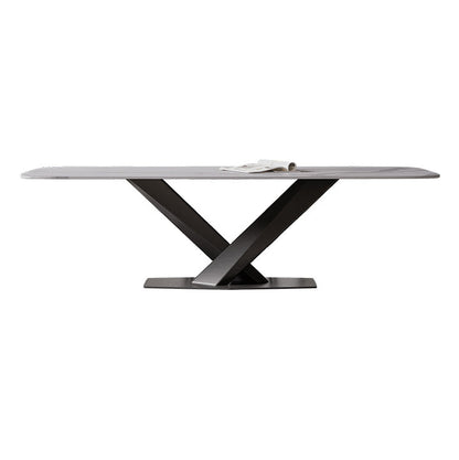 Modern Stone Top White Rectangular Dining Table with Black X-Base Without Chairs Clearhalo 'Dining Tables & Seating' 'Dining Tables' 'dining_table' 'furn' 'furn_dining_table' 'Furniture' 'Kitchen & Dining Furniture' 7777869
