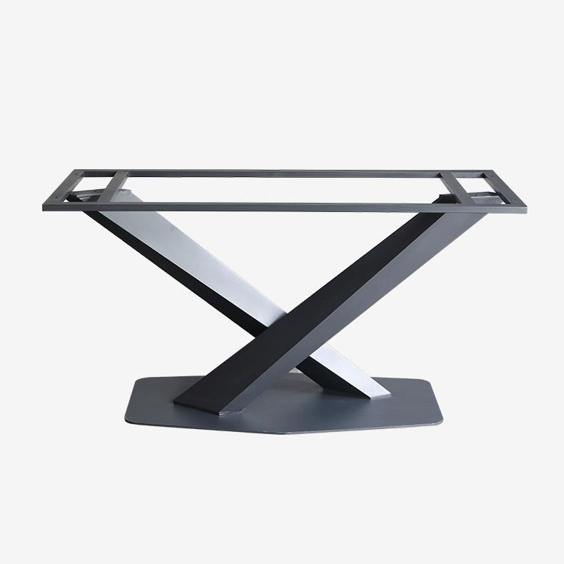 Modern Stone Top White Rectangular Dining Table with Black X-Base Clearhalo 'Dining Tables & Seating' 'Dining Tables' 'dining_table' 'furn' 'furn_dining_table' 'Furniture' 'Kitchen & Dining Furniture' 7777870