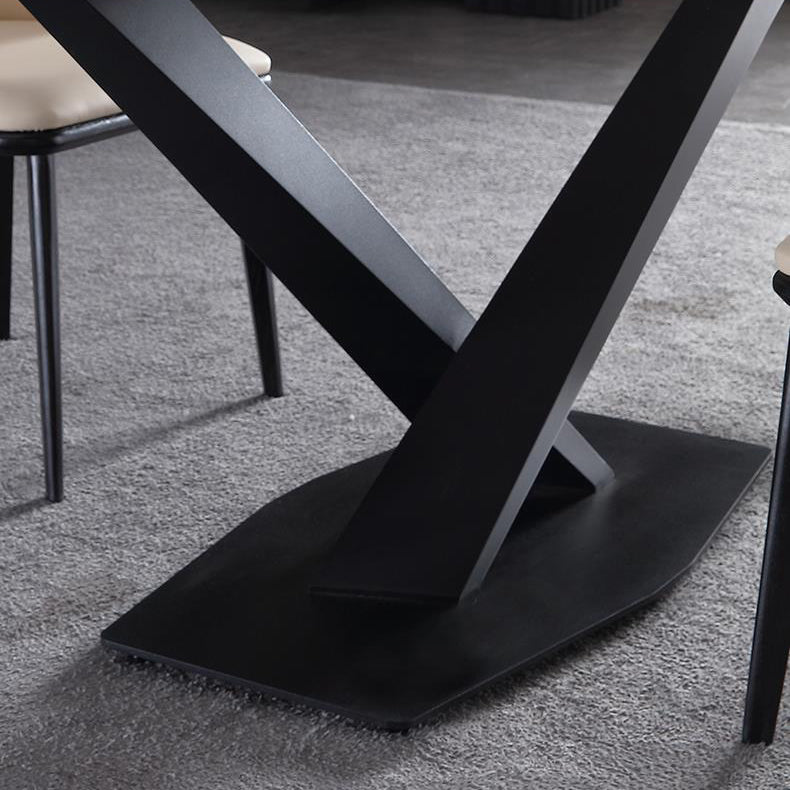 Modern Stone Top White Rectangular Dining Table with Black X-Base Clearhalo 'Dining Tables & Seating' 'Dining Tables' 'dining_table' 'furn' 'furn_dining_table' 'Furniture' 'Kitchen & Dining Furniture' 7777872