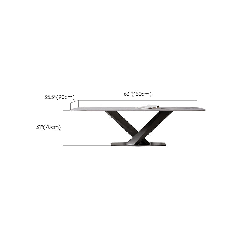 Modern Stone Top White Rectangular Dining Table with Black X-Base Clearhalo 'Dining Tables & Seating' 'Dining Tables' 'dining_table' 'furn' 'furn_dining_table' 'Furniture' 'Kitchen & Dining Furniture' 7777876