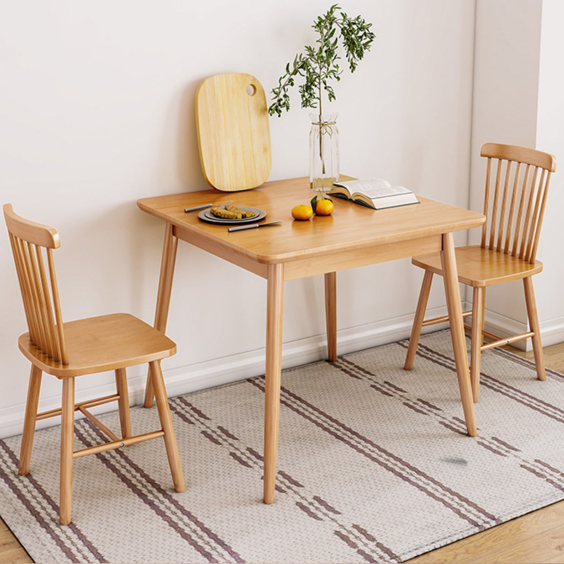 Modern Square Natural Rubberwood Space Saving Dining Table with 4 Legs Clearhalo 'Dining Tables & Seating' 'Dining Tables' 'dining_table' 'furn' 'furn_dining_table' 'Furniture' 'Kitchen & Dining Furniture' 7777894