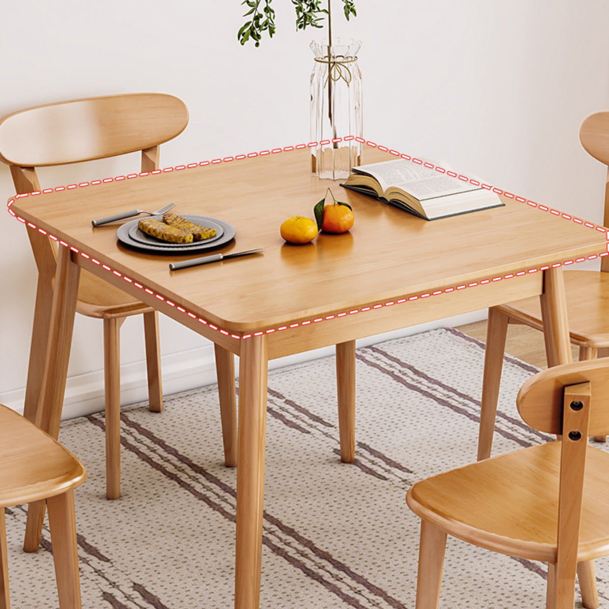 Modern Square Natural Rubberwood Space Saving Dining Table with 4 Legs Clearhalo 'Dining Tables & Seating' 'Dining Tables' 'dining_table' 'furn' 'furn_dining_table' 'Furniture' 'Kitchen & Dining Furniture' 7777901