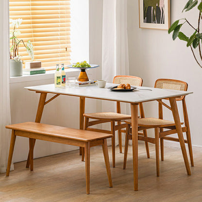 Table à manger rectangulaire blanche contemporaine avec des pattes en bois massif