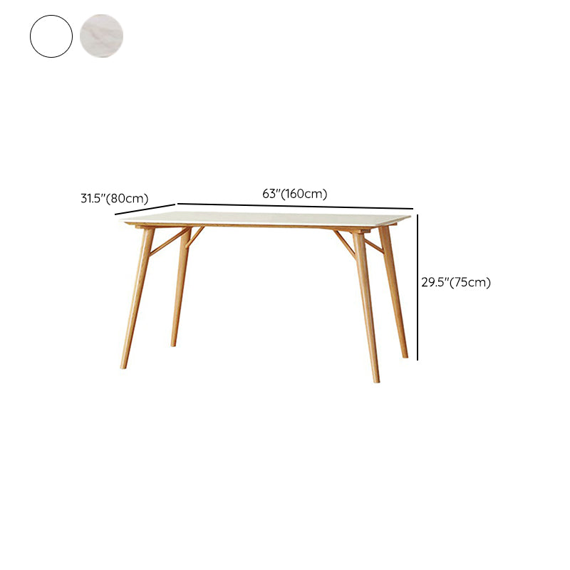 Table à manger rectangulaire blanche contemporaine avec des pattes en bois massif