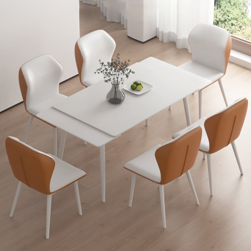 Contemporary Extendable Rectangular White Dining Table with 4 Foot Clearhalo 'Dining Tables & Seating' 'Dining Tables' 'dining_table' 'furn' 'furn_dining_table' 'Furniture' 'Kitchen & Dining Furniture' 7777931