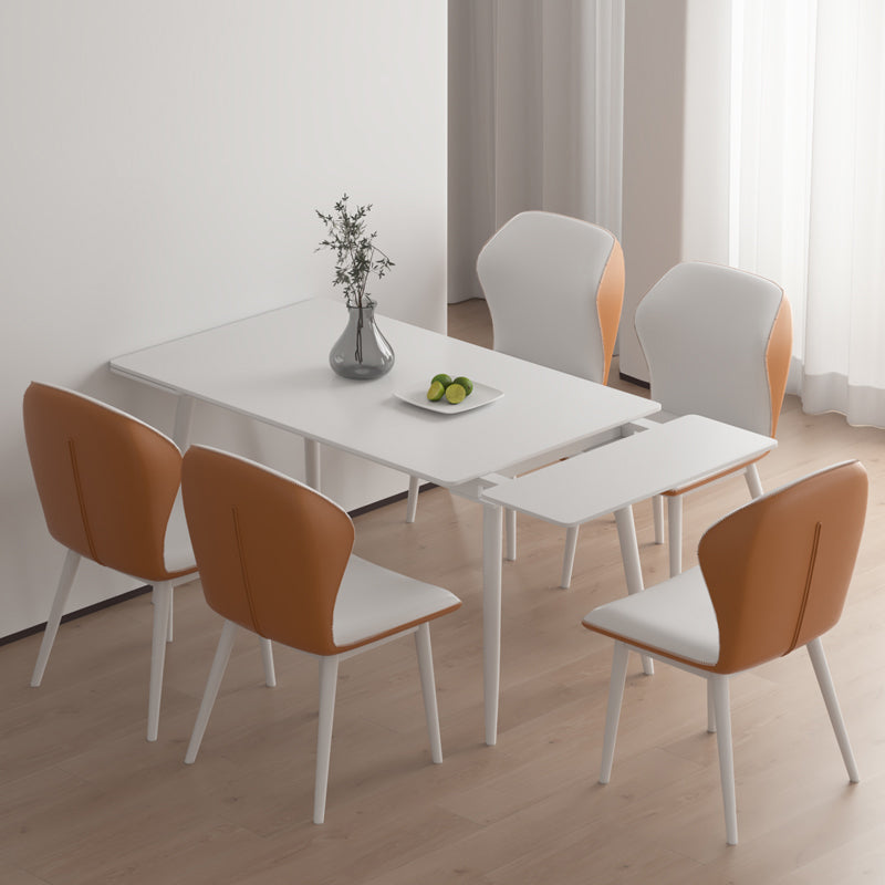 Contemporary Extendable Rectangular White Dining Table with 4 Foot Clearhalo 'Dining Tables & Seating' 'Dining Tables' 'dining_table' 'furn' 'furn_dining_table' 'Furniture' 'Kitchen & Dining Furniture' 7777932