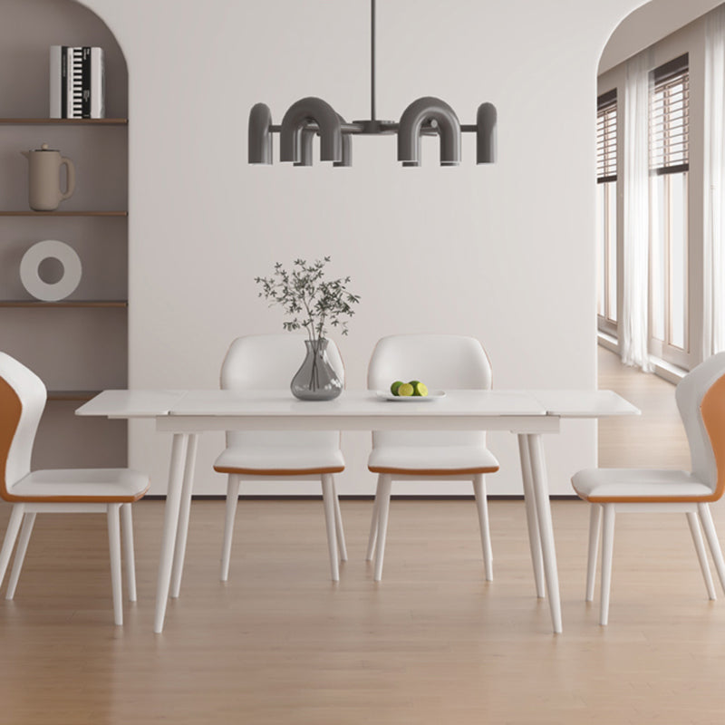 Contemporary Extendable Rectangular White Dining Table with 4 Foot Clearhalo 'Dining Tables & Seating' 'Dining Tables' 'dining_table' 'furn' 'furn_dining_table' 'Furniture' 'Kitchen & Dining Furniture' 7777934