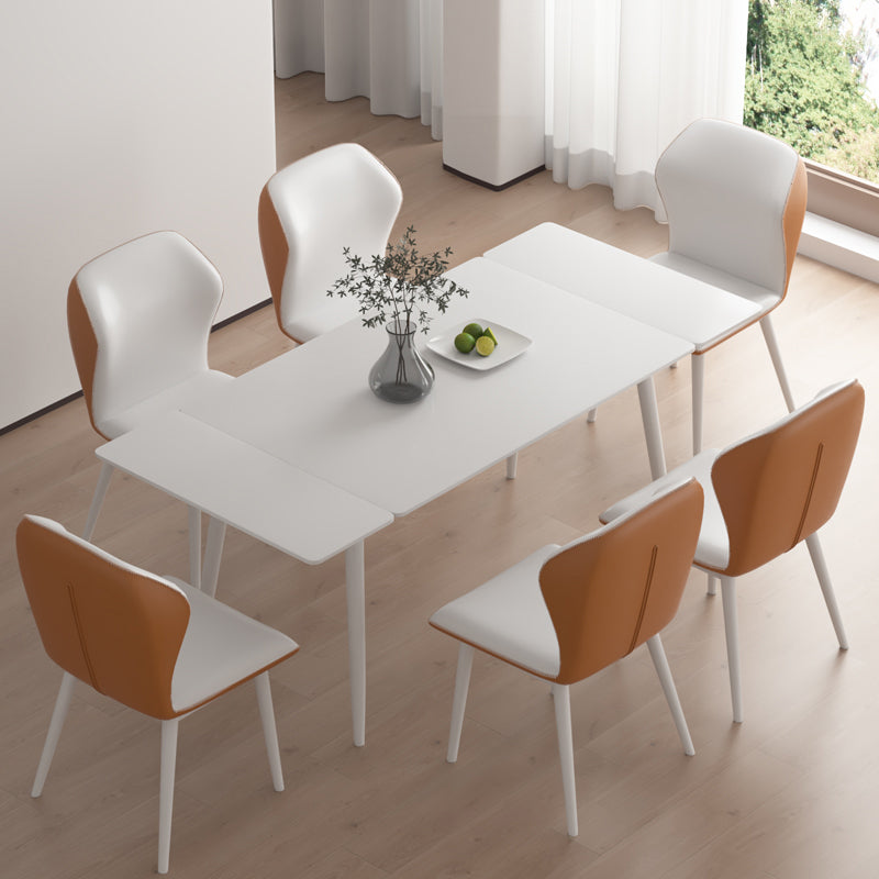 Contemporary Extendable Rectangular White Dining Table with 4 Foot Clearhalo 'Dining Tables & Seating' 'Dining Tables' 'dining_table' 'furn' 'furn_dining_table' 'Furniture' 'Kitchen & Dining Furniture' 7777940