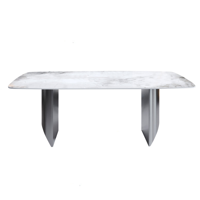 Contemporary Rectangle Sintered Stone Top and Metal Base Dining Table with Chairs