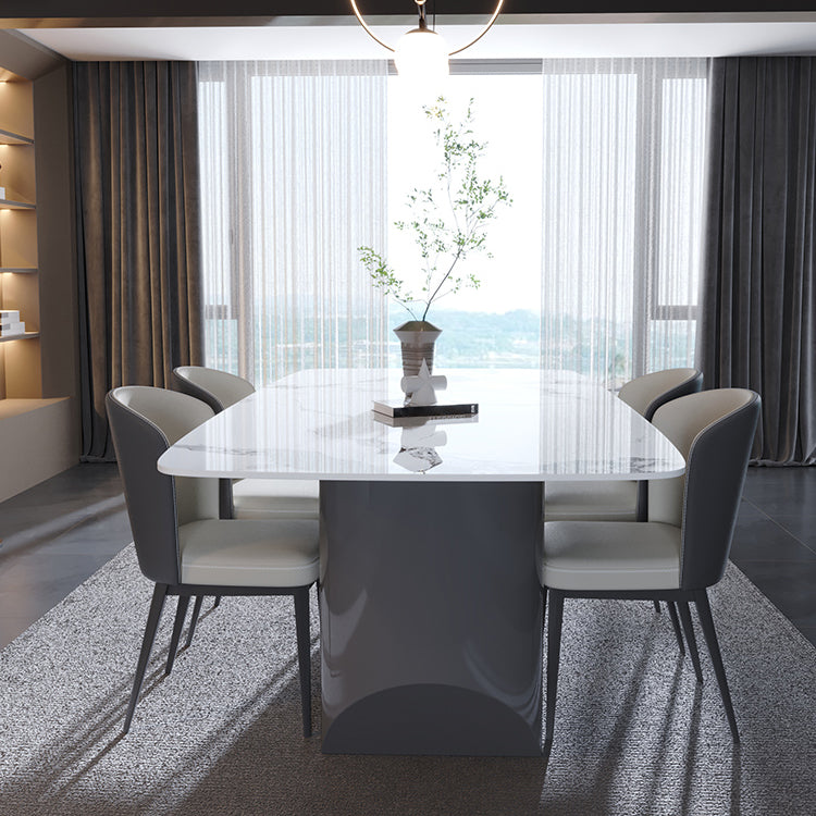 Contemporary Rectangle Sintered Stone Top and Metal Base Dining Table with Chairs