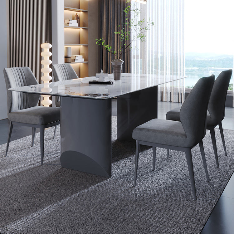 Contemporary Rectangle Sintered Stone Top and Metal Base Dining Table with Chairs