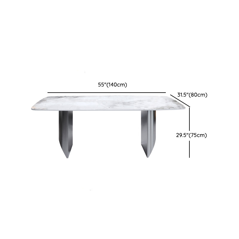 Contemporary Rectangle Sintered Stone Top and Metal Base Dining Table with Chairs