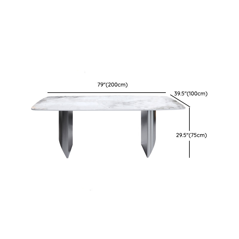 Contemporary Rectangle Sintered Stone Top and Metal Base Dining Table with Chairs