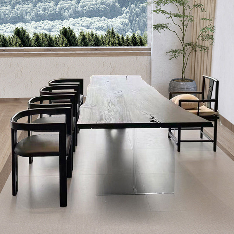 椅子付きの現代的なスタイルのソリッドブラックウッドダイニングテーブル