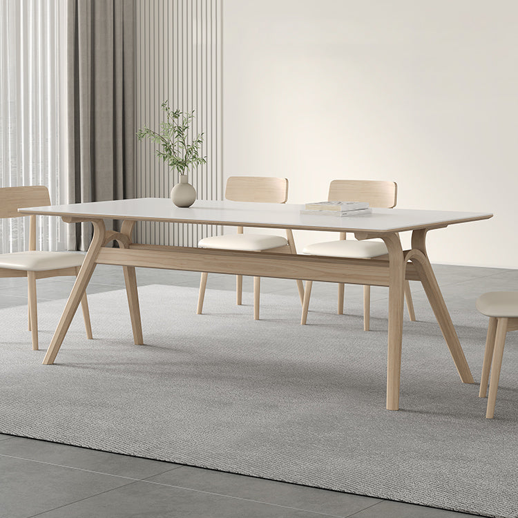 Table à manger de base en bois à frêne en pierre fritrée contemporaine avec chaises