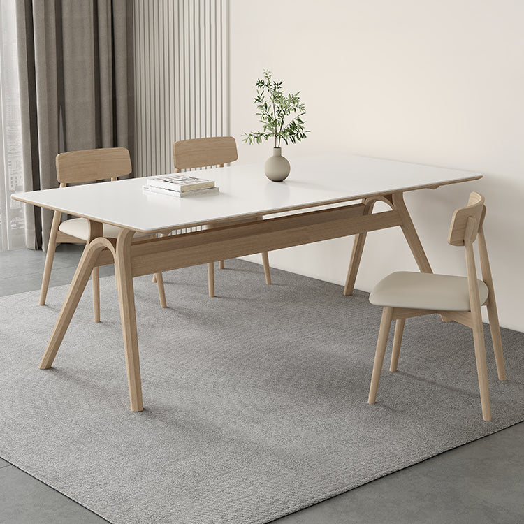 Table à manger de base en bois à frêne en pierre fritrée contemporaine avec chaises