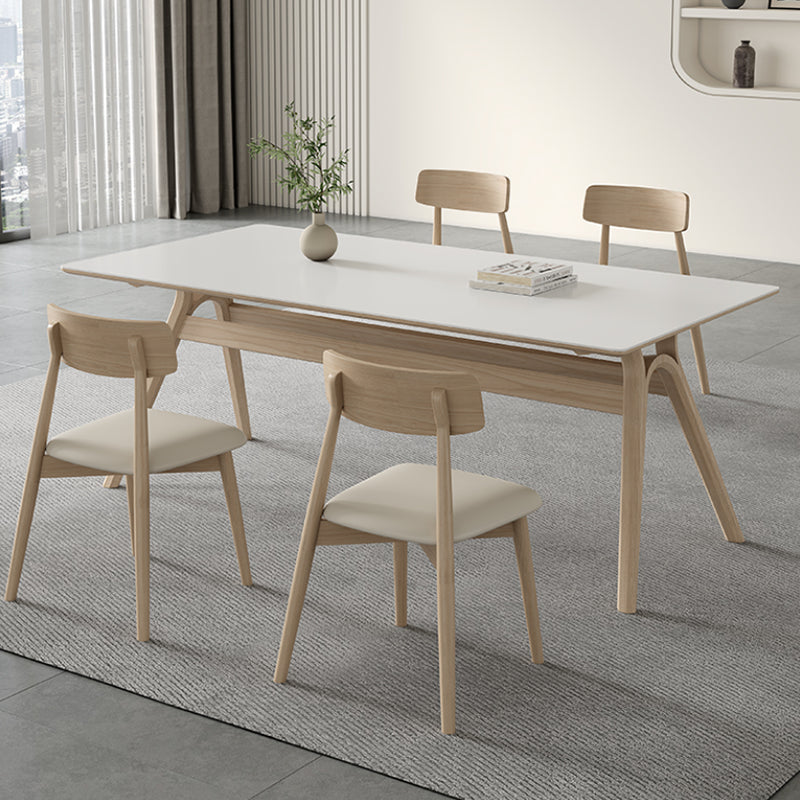 Table à manger de base en bois à frêne en pierre fritrée contemporaine avec chaises