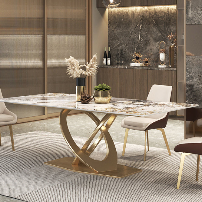椅子付きのグラムスタイルの焼結石トップメタルベースダイニングテーブル