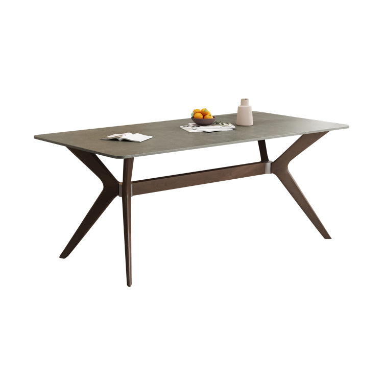 Contemporary Sintered Stone Top Wooden Base Dining Table with Chairs
