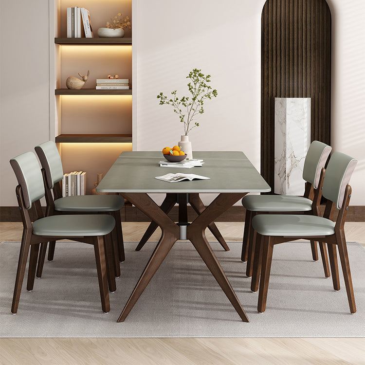 Contemporary Sintered Stone Top Wooden Base Dining Table with Chairs