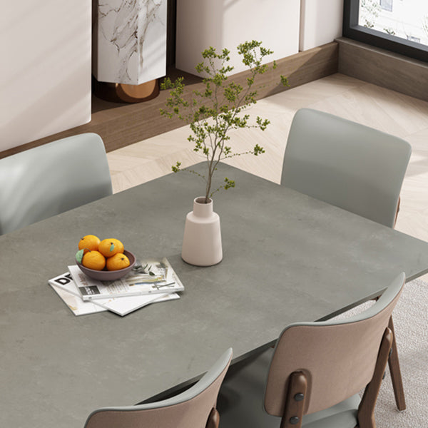 Contemporary Sintered Stone Top Wooden Base Dining Table with Chairs