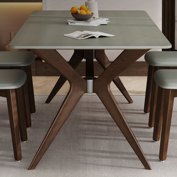 Contemporary Sintered Stone Top Wooden Base Dining Table with Chairs