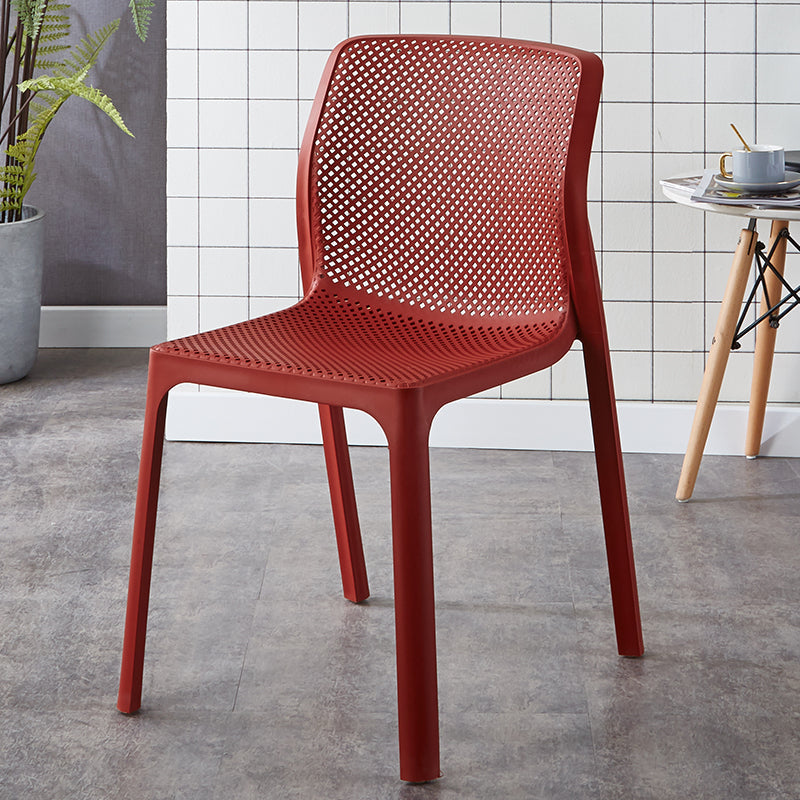 Contemporary Style Low Back Plastic Dining Side Chair for Home Use Red 1 Piece Clearhalo 'Dining Chairs' 'Dining Tables & Seating' 'dining_chair' 'furn' 'furn_dining_chair' 'Furniture' 'Kitchen & Dining Furniture' 7778390