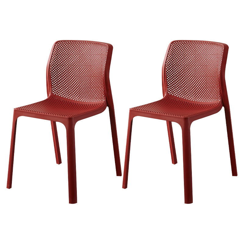 Contemporary Style Low Back Plastic Dining Side Chair for Home Use Red 2 Piece Set Clearhalo 'Dining Chairs' 'Dining Tables & Seating' 'dining_chair' 'furn' 'furn_dining_chair' 'Furniture' 'Kitchen & Dining Furniture' 7778391