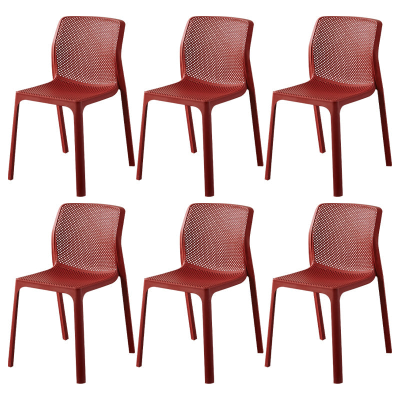Contemporary Style Low Back Plastic Dining Side Chair for Home Use Red 6 Piece Set Clearhalo 'Dining Chairs' 'Dining Tables & Seating' 'dining_chair' 'furn' 'furn_dining_chair' 'Furniture' 'Kitchen & Dining Furniture' 7778393