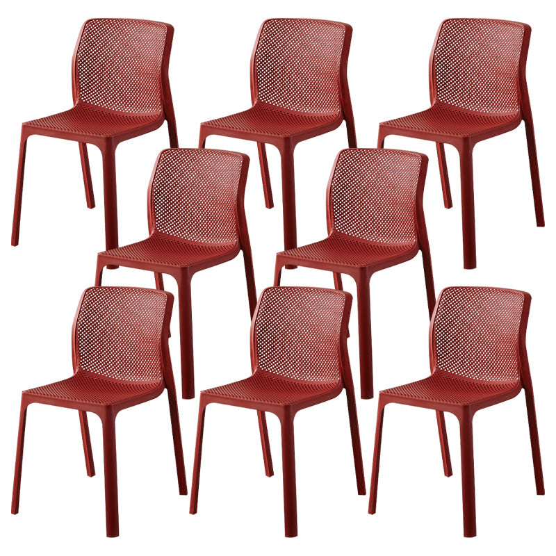 Contemporary Style Low Back Plastic Dining Side Chair for Home Use Red 8 Piece Set Clearhalo 'Dining Chairs' 'Dining Tables & Seating' 'dining_chair' 'furn' 'furn_dining_chair' 'Furniture' 'Kitchen & Dining Furniture' 7778394