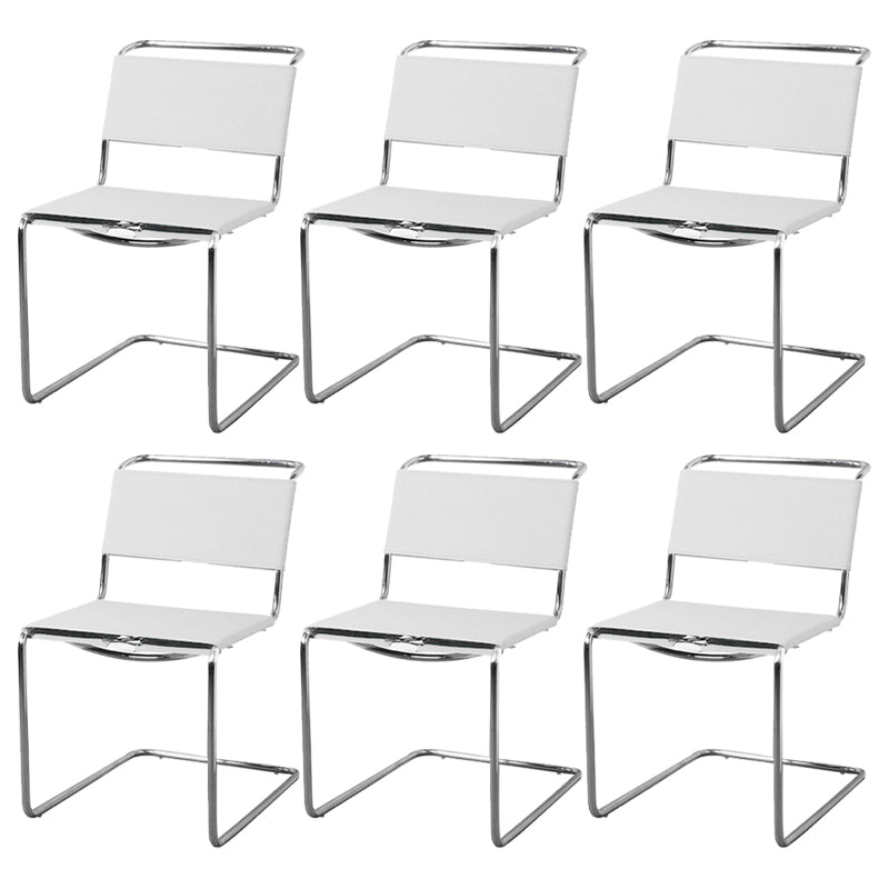 Contemporary Style Open Back Leather Armless Dining Side Chair for Home White 6 Piece Set Clearhalo 'Dining Chairs' 'Dining Tables & Seating' 'dining_chair' 'furn' 'furn_dining_chair' 'Furniture' 'Kitchen & Dining Furniture' 7778482
