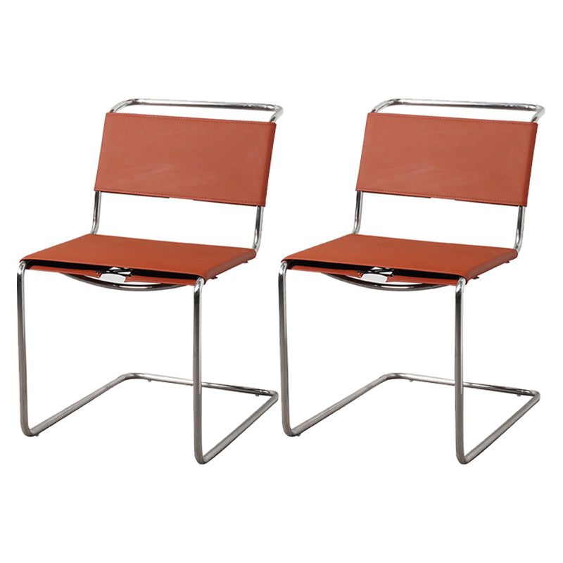 Contemporary Style Open Back Leather Armless Dining Side Chair for Home Brown 2 Piece Set Clearhalo 'Dining Chairs' 'Dining Tables & Seating' 'dining_chair' 'furn' 'furn_dining_chair' 'Furniture' 'Kitchen & Dining Furniture' 7778487