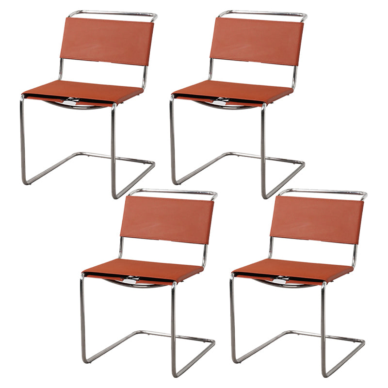 Contemporary Style Open Back Leather Armless Dining Side Chair for Home Brown 4 Piece Set Clearhalo 'Dining Chairs' 'Dining Tables & Seating' 'dining_chair' 'furn' 'furn_dining_chair' 'Furniture' 'Kitchen & Dining Furniture' 7778488