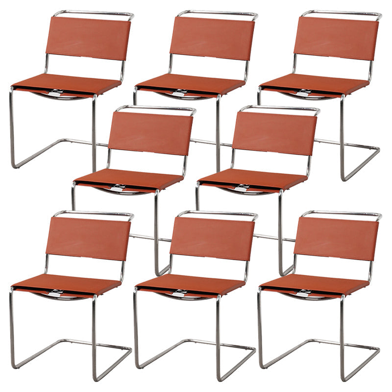 Contemporary Style Open Back Leather Armless Dining Side Chair for Home Brown 8 Piece Set Clearhalo 'Dining Chairs' 'Dining Tables & Seating' 'dining_chair' 'furn' 'furn_dining_chair' 'Furniture' 'Kitchen & Dining Furniture' 7778490