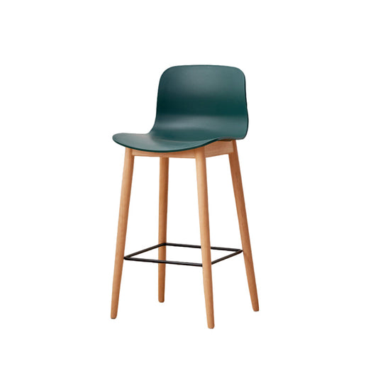 Contemporary Style Low Back Plastic Bar Stool with Wooden Leg Green 1 Piece Counter Stool(26"H)