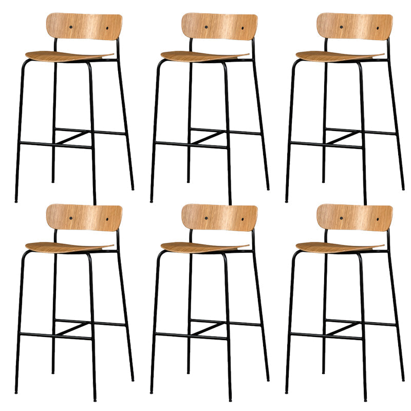 Contemporary Backrest Solid Wood and Metal Counter High Stool with 4 Legs Wood 6 Piece Set Clearhalo 'Bar Furniture' 'Bar Stools' 'bar_stools' 'furn' 'furn_bar_stools' 'Furniture' 'Kitchen & Dining Furniture' 7778835