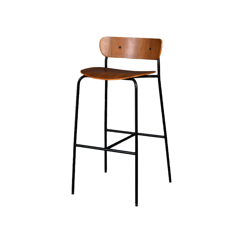 Contemporary Backrest Solid Wood and Metal Counter High Stool with 4 Legs Walnut 1 Piece Clearhalo 'Bar Furniture' 'Bar Stools' 'bar_stools' 'furn' 'furn_bar_stools' 'Furniture' 'Kitchen & Dining Furniture' 7778840