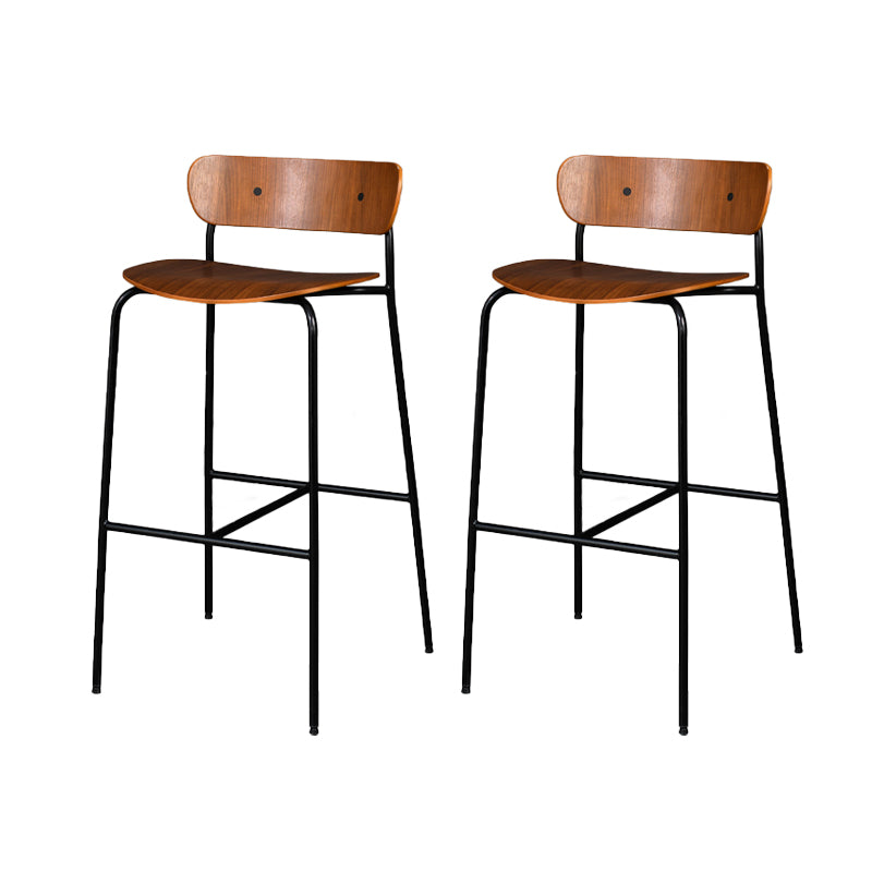 Contemporary Backrest Solid Wood and Metal Counter High Stool with 4 Legs Walnut 2 Piece Set Clearhalo 'Bar Furniture' 'Bar Stools' 'bar_stools' 'furn' 'furn_bar_stools' 'Furniture' 'Kitchen & Dining Furniture' 7778841