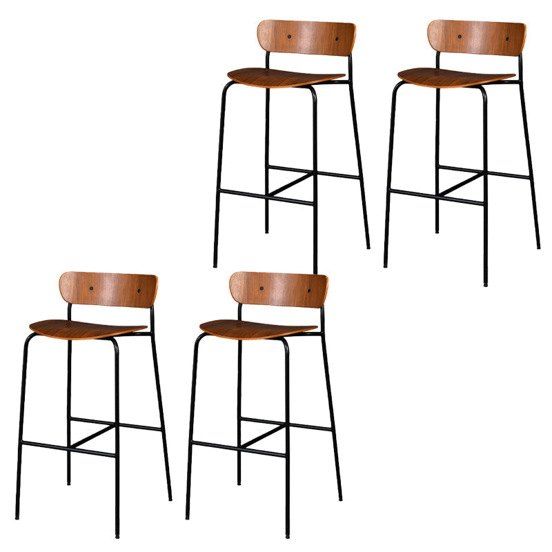 Contemporary Backrest Solid Wood and Metal Counter High Stool with 4 Legs Walnut 4 Piece Set Clearhalo 'Bar Furniture' 'Bar Stools' 'bar_stools' 'furn' 'furn_bar_stools' 'Furniture' 'Kitchen & Dining Furniture' 7778843