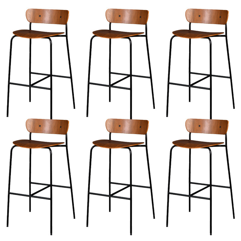 Contemporary Backrest Solid Wood and Metal Counter High Stool with 4 Legs Walnut 6 Piece Set Clearhalo 'Bar Furniture' 'Bar Stools' 'bar_stools' 'furn' 'furn_bar_stools' 'Furniture' 'Kitchen & Dining Furniture' 7778845