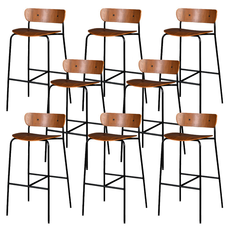 Contemporary Backrest Solid Wood and Metal Counter High Stool with 4 Legs Walnut 8 Piece Set Clearhalo 'Bar Furniture' 'Bar Stools' 'bar_stools' 'furn' 'furn_bar_stools' 'Furniture' 'Kitchen & Dining Furniture' 7778847