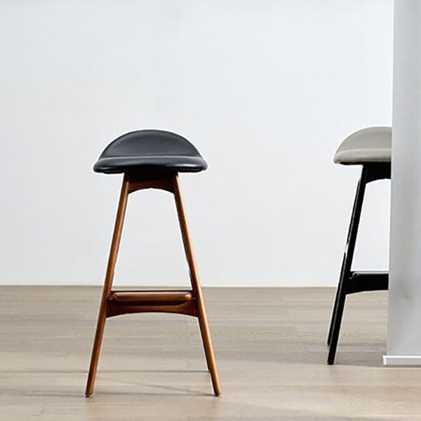 Contemporary Upholstered Faux Leather Bar Stool with Solid Wood Base Clearhalo 'Bar Furniture' 'Bar Stools' 'bar_stools' 'furn' 'furn_bar_stools' 'Furniture' 'Kitchen & Dining Furniture' 7778855