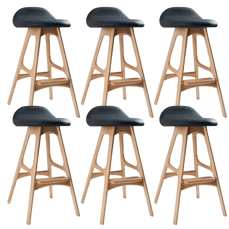Contemporary Upholstered Faux Leather Bar Stool with Solid Wood Base Natural Black 6 Piece Set Clearhalo 'Bar Furniture' 'Bar Stools' 'bar_stools' 'furn' 'furn_bar_stools' 'Furniture' 'Kitchen & Dining Furniture' 7778856