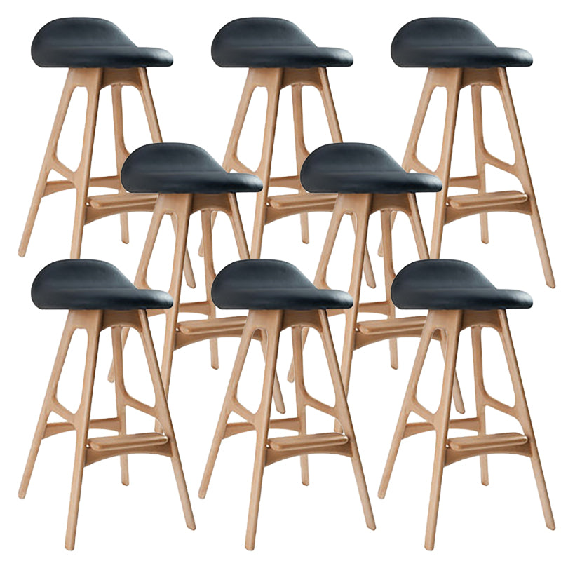 Contemporary Upholstered Faux Leather Bar Stool with Solid Wood Base Natural Black 8 Piece Set Clearhalo 'Bar Furniture' 'Bar Stools' 'bar_stools' 'furn' 'furn_bar_stools' 'Furniture' 'Kitchen & Dining Furniture' 7778858