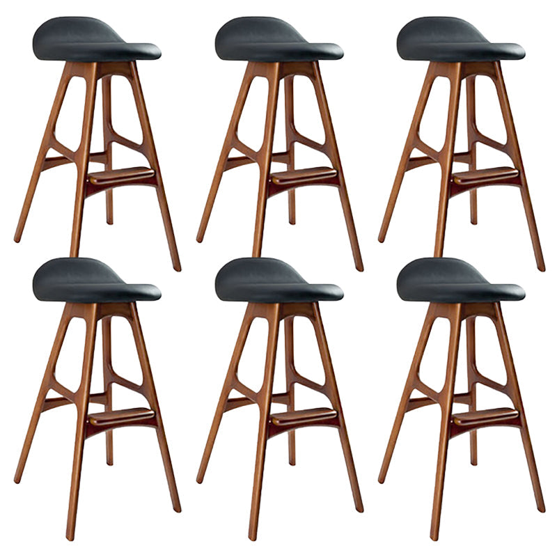 Contemporary Upholstered Faux Leather Bar Stool with Solid Wood Base Dark Brown Black 6 Piece Set Clearhalo 'Bar Furniture' 'Bar Stools' 'bar_stools' 'furn' 'furn_bar_stools' 'Furniture' 'Kitchen & Dining Furniture' 7778870