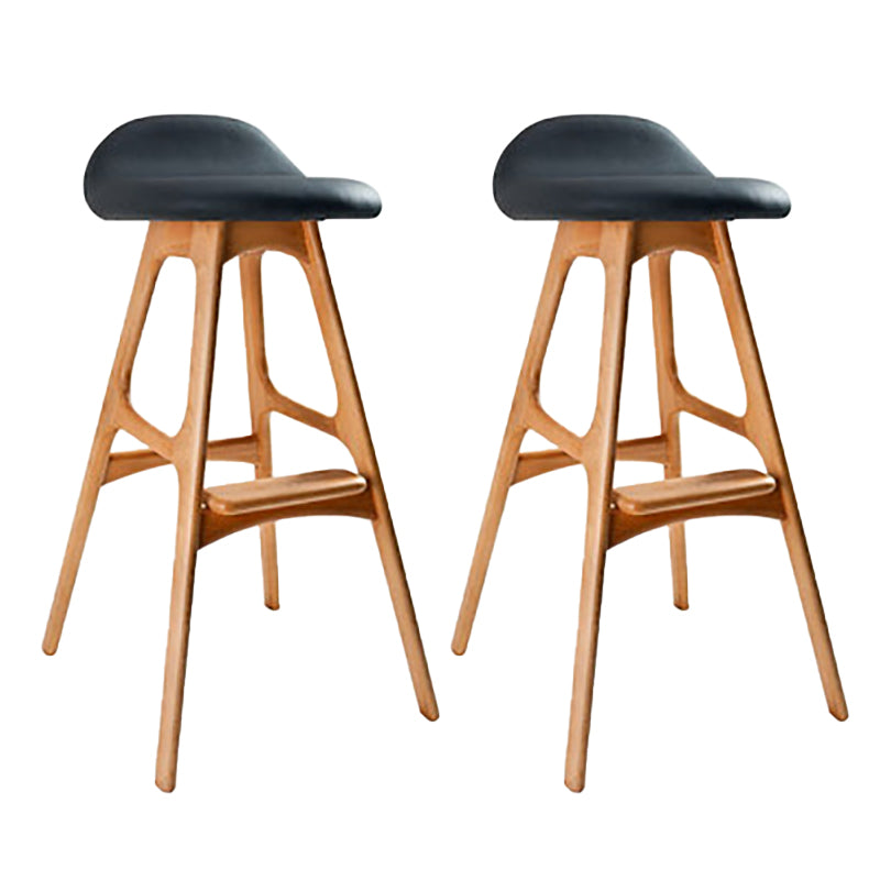 Contemporary Upholstered Faux Leather Bar Stool with Solid Wood Base Light Brown Black 2 Piece Set Clearhalo 'Bar Furniture' 'Bar Stools' 'bar_stools' 'furn' 'furn_bar_stools' 'Furniture' 'Kitchen & Dining Furniture' 7778878