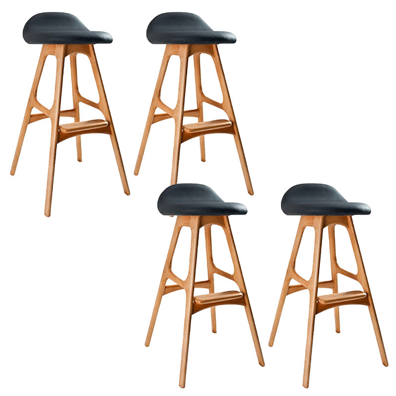 Contemporary Upholstered Faux Leather Bar Stool with Solid Wood Base Light Brown Black 4 Piece Set Clearhalo 'Bar Furniture' 'Bar Stools' 'bar_stools' 'furn' 'furn_bar_stools' 'Furniture' 'Kitchen & Dining Furniture' 7778879